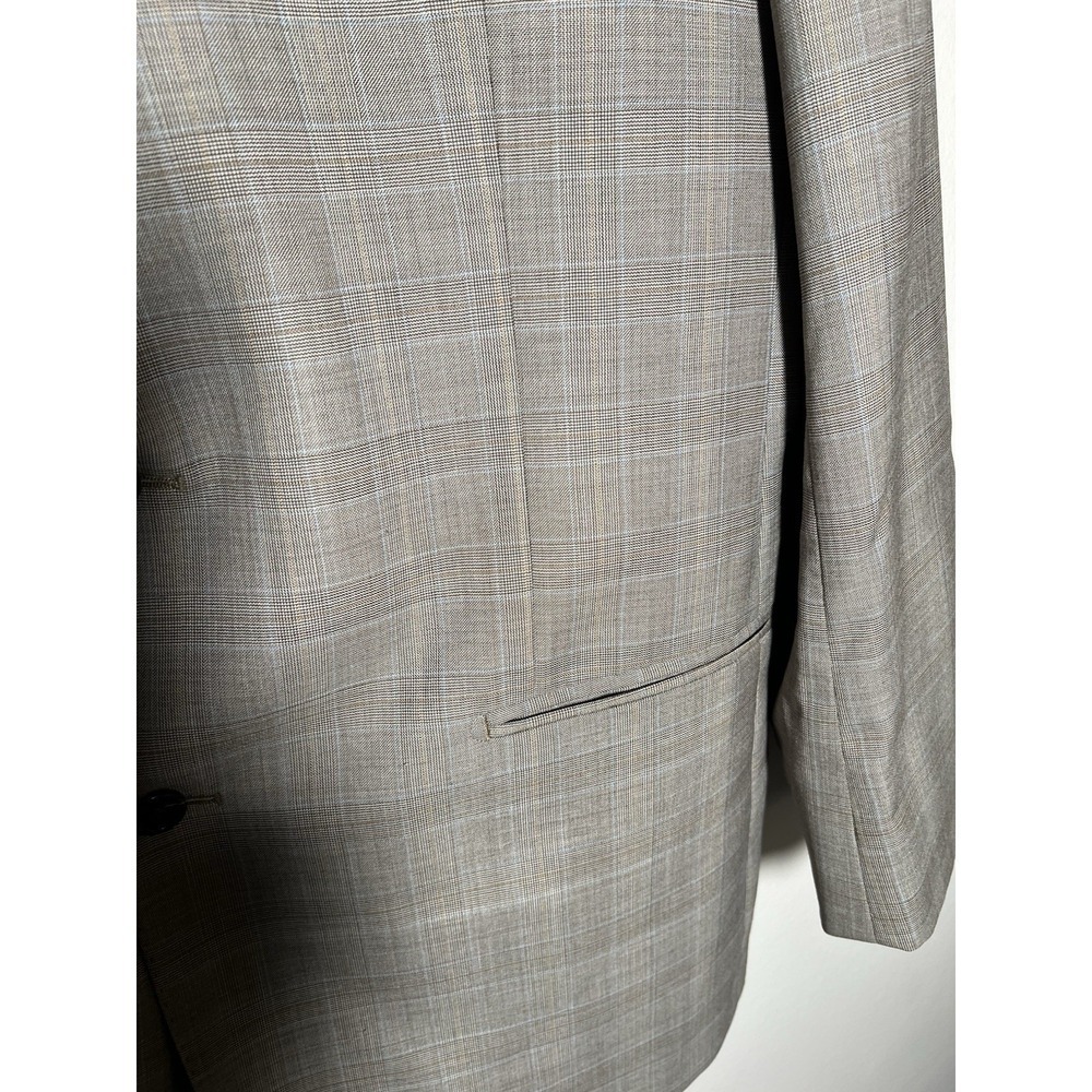 44 L Baroni 100% Wool Men Tan glen Plaid Jacket Light Academic Subtle Luxury - Picture 4 of 10